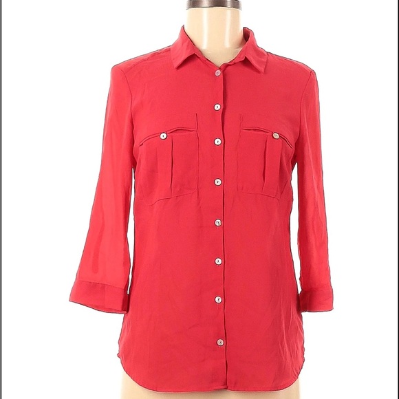 H&M Red Semi-Sheer Button Down - Picture 2 of 7